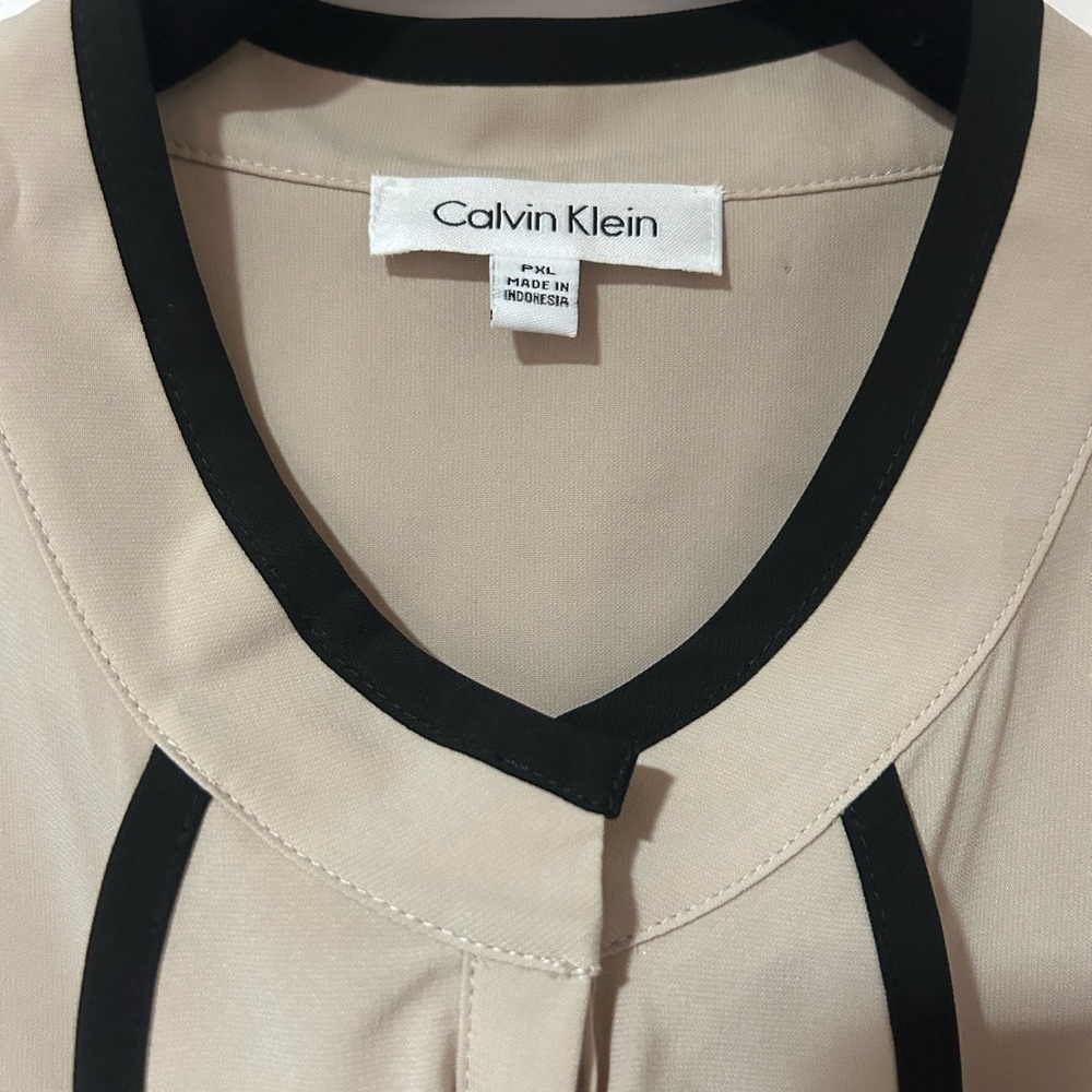 Calvin Klein Taupe Sleeveless Top with Black Ruffle - Picture 2 of 5